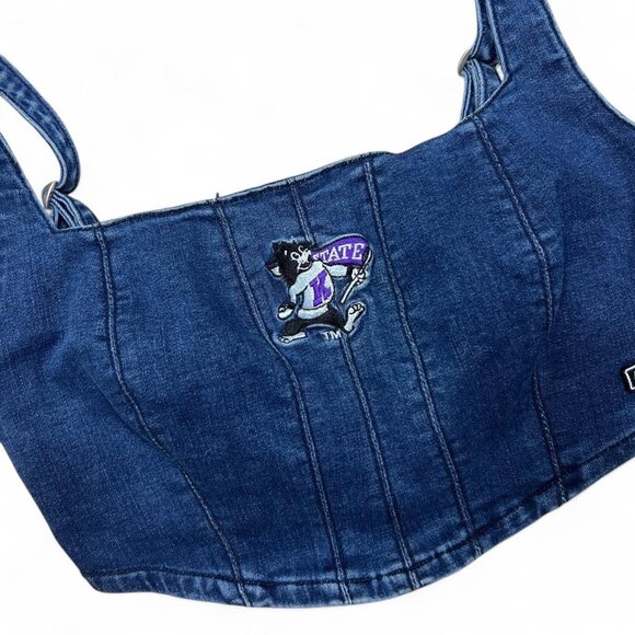 K-State Wildcats Blue Denim Corset Tank Top Small Hype And Vice Embroidered Logo - Picture 2 of 5